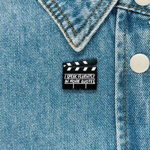 ⭐Movie Set Clapboard Enamel Pin Speak Fluently In Movie Quotes Brooch Black New⭐